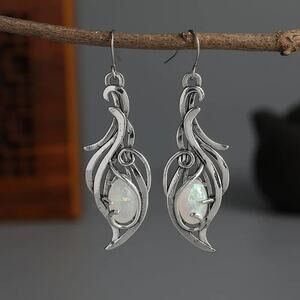Gothic Victorian Lolita EGL Fairycore Silver & "Moonstone" Swirly Earrings